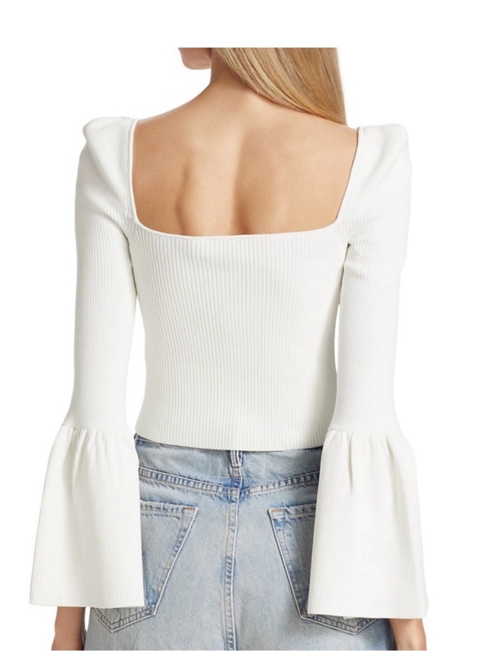 Self-Portrait Cream Ribbed Button-Front Knit Top - Picture 4 of 11